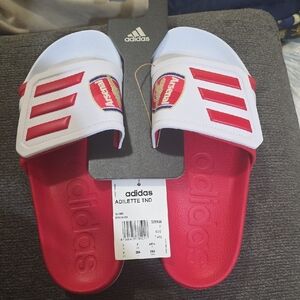 Adidas Kids Youth, Mens Or Womens Red and White Slide Sandals